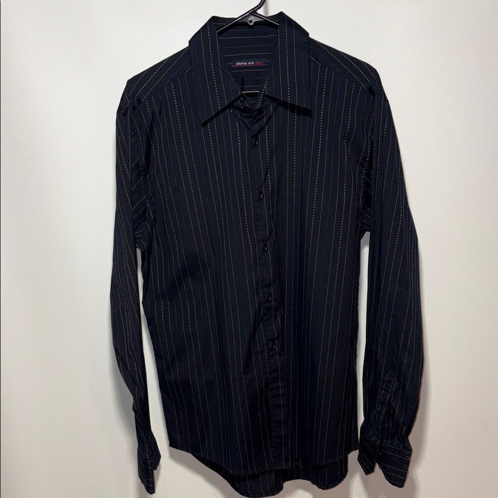 Dark Blue Pinstripe Dress Shirt